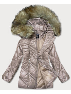 Dámska bunda v karamelovej farbe s kapucňou pre prechodné obdobie (H-97)