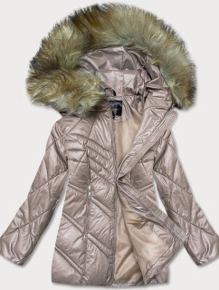 Dámska bunda v karamelovej farbe s kapucňou pre prechodné obdobie (H-97)