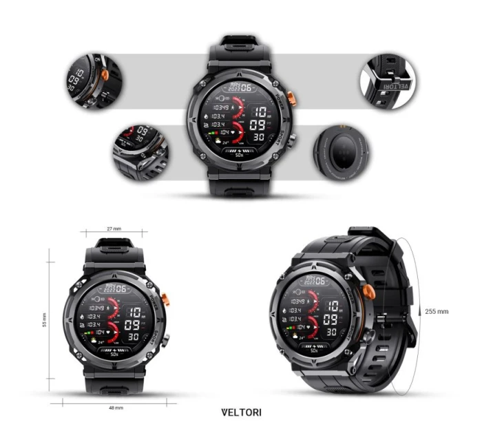 VELTORI VT130-1 Smartwatch Čierny silikónový remienok VELTORI VT130-1 Smartwatch Čierny silikónový remienok