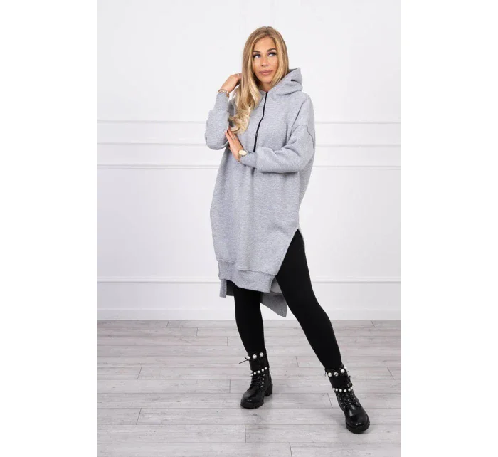 Zateplená mikina s bočnými rázporkami šedá