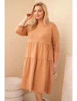 Dámske Plus veľkosť bavlnená sukňa s volánikmi a volánové rukávy Camel Dámske Plus veľkosť bavlnená sukňa s volánikmi a volánové rukávy Camel