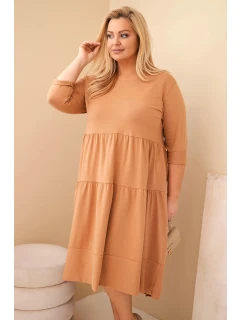Dámská bavlněná sukýnka Plus Size s volánky a ohrnutým rukávem camelová