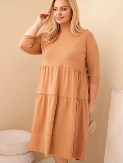 Dámská bavlněná sukýnka Plus Size s volánky a ohrnutým rukávem camelová