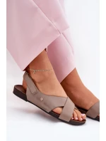 Kožené sandály na suchý zip tmavě béžové model 21694316 - Zazoo