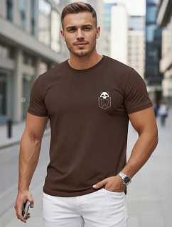 Pánske bavlnené tričko s malým potlačou, hnedé, FashionStreet NX5131R