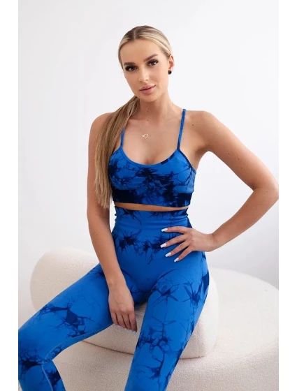 Fitness set top s model 20129789 ramínky + push up legíny chrpově modrá - K-Fashion