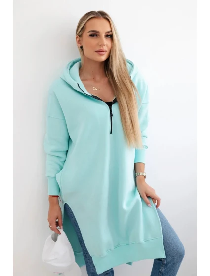 Zateplená mikina s bočnými rozparkami mätová Zateplená mikina s bočnými rozparkami mätová