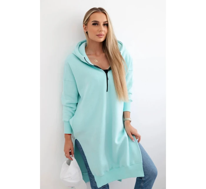 Zateplená mikina s bočnými rozparkami mätová Zateplená mikina s bočnými rozparkami mätová