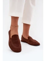 Dámské mokasíny z eko semiše rovné hnědé model 21710877 - Boto