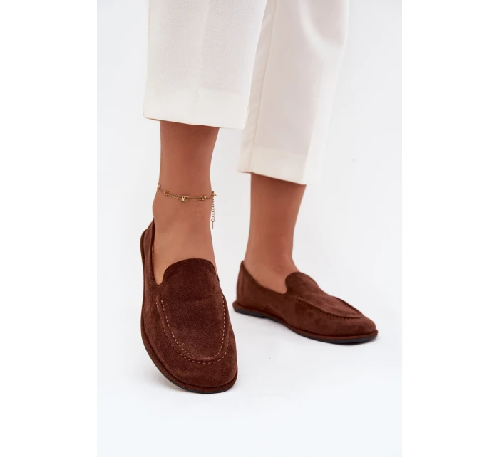 Dámské mokasíny z eko semiše rovné hnědé model 21710877 - Boto