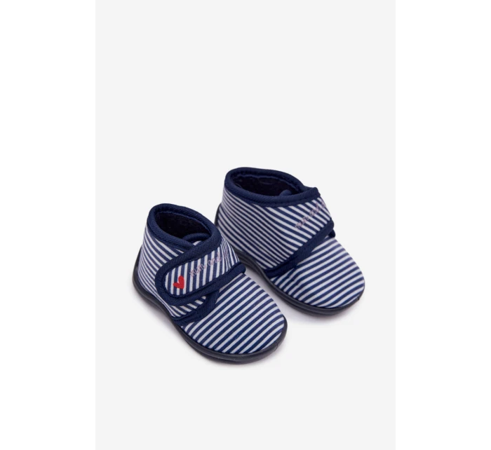 Dětské pantofle na suchý zip pruhované tmavě modré Lavelle