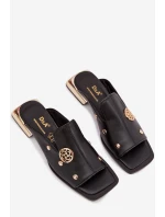 Kožené pantofle s zlatými ozdobami D&A model 22031927 Černé - S.Barski