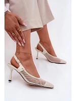 Kožené Síťované Sandály Lodičky Dámské Na Podpatku Maciejka K7507-22 Světle Béžové