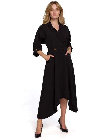 model 18002886 Šaty v midi délce s ozdobnými knoflíky černé - Makover