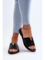 Dámske papuče z ekokože na plochom podpätku, čierne Maliha Dámske papuče z ekokože na plochom podpätku, čierne Maliha