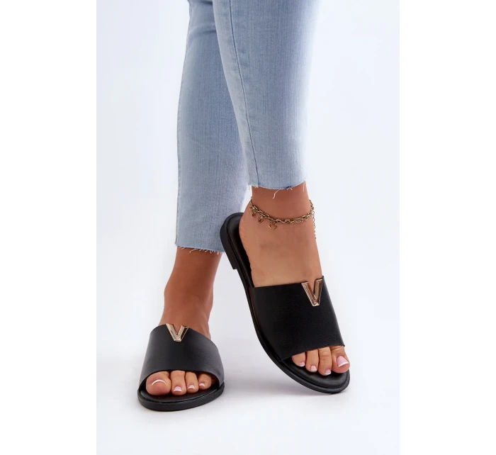 Dámske papuče z ekokože na plochom podpätku, čierne Maliha Dámske papuče z ekokože na plochom podpätku, čierne Maliha