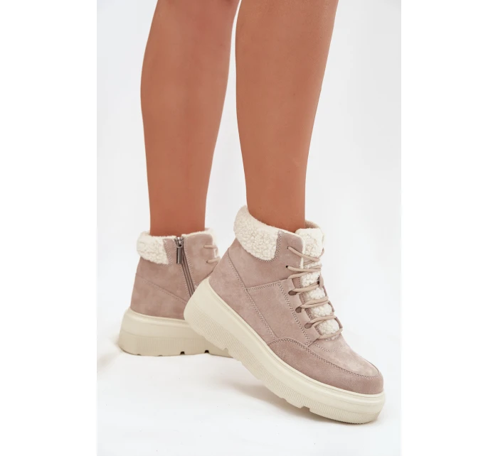 Dámske semišové snehule Vinceza s kožušinou na platforme - béžové Dámske semišové snehule Vinceza s kožušinou na platforme - béžové