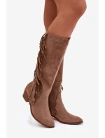 Dámske kovbojské topánky s lemom a zateplením - khaki Firlina Dámske kovbojské topánky s lemom a zateplením - khaki Firlina