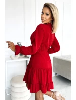 Červené dámske šaty s výstrihom a zlatými gombíkmi 395-1