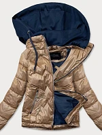 Karamelovo / modrá dámska bunda s kapucňou (BH2003)