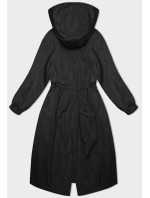 Černá volná dlouhá bunda s kapucí (TR982)
