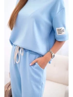Dámsky viskózový set s krátkym rukávom a nohavicami modrý