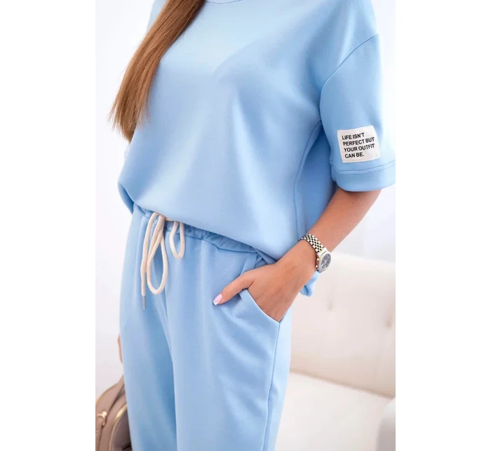 Dámsky viskózový set s krátkym rukávom a nohavicami modrý