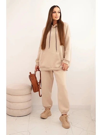 Dámský teplákový komplet model 21441636 z bavlny s kapucí béžový - K-Fashion