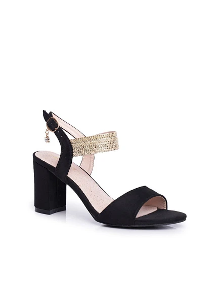 Dámské Sandály Na Podpatku Semišové Černé model 21525964 - S.Barski