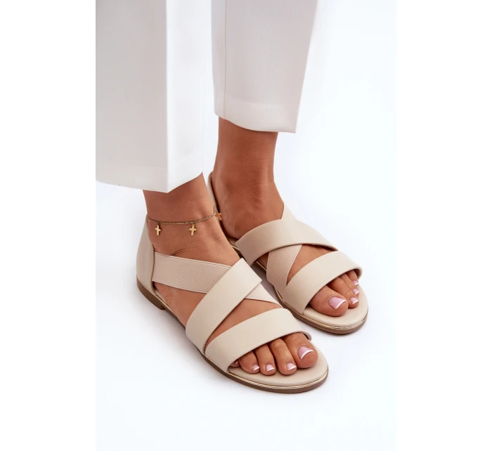 Skórzane Sandały Ze Ściągaczem Beżowe Apulia Skórzane Sandały Ze Ściągaczem Beżowe Apulia