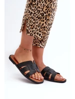 Płaskie Klapki Damskie Z Eko Skóry Czarne Risamay