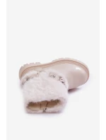 Eko Skórzane Botki Dziewczęce Z Futerkiem I Klamrami Beżowe Cartemes Eko Skórzane Botki Dziewczęce Z Futerkiem I Klamrami Beżowe Cartemes