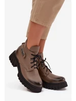 Dámské Kožené Kotníkové Boty S  Svrškem Béžové model 21744800 - Zazoo