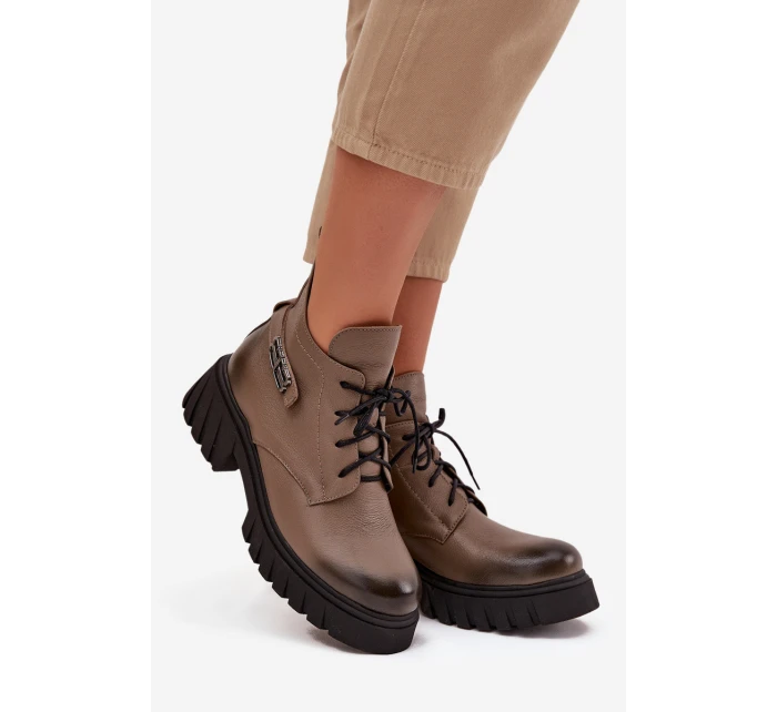 Dámské Kožené Kotníkové Boty S  Svrškem Béžové model 21744800 - Zazoo