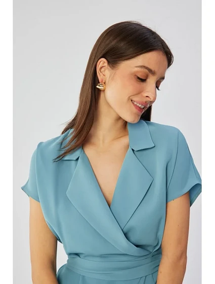 Košilové šaty s páskem na zavázání  modré model 19647415 - STYLOVE