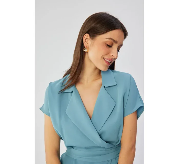 Košilové šaty s páskem na zavázání  modré model 19647415 - STYLOVE