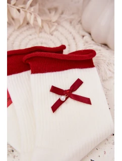 Dámske vianočné ponožky s mašľou - biele