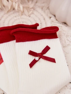 Dámske vianočné ponožky s mašľou - biele