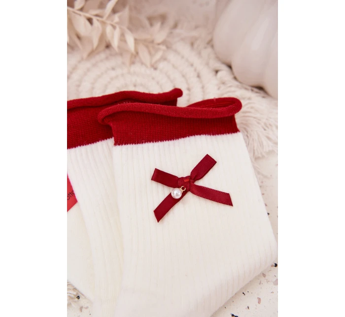 Dámske vianočné ponožky s mašľou - biele Dámske vianočné ponožky s mašľou - biele