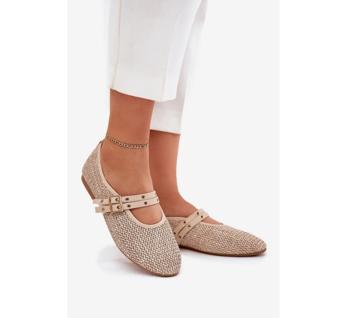 Baleriny Z Plecionką I Paskami Beżowe Partheda Baleriny Z Plecionką I Paskami Beżowe Partheda