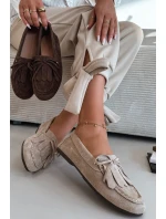 Dámské mokasíny s šněrováním a třásněmi Béžové Glorina