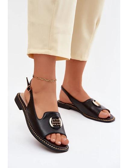 Dámské sandály na nízkém podpatku s ozdobou model 22133704 Černé - S.Barski