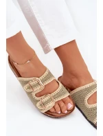 Dámske háčkované papuče so zlatými prackami - zelené Fenira Dámske háčkované papuče so zlatými prackami - zelené Fenira