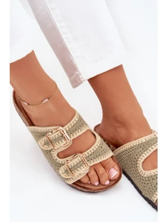 Dámske háčkované papuče so zlatými prackami - zelené Fenira