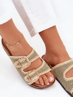 Dámske háčkované papuče so zlatými prackami - zelené Fenira