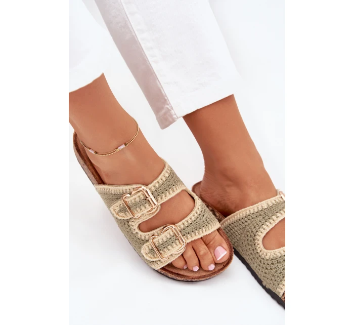 Dámske háčkované papuče so zlatými prackami - zelené Fenira Dámske háčkované papuče so zlatými prackami - zelené Fenira