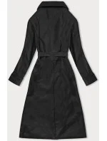 Čierny dvojradový klasický dámsky kabát z ekologickej kože AnnGissy (AG6-30)