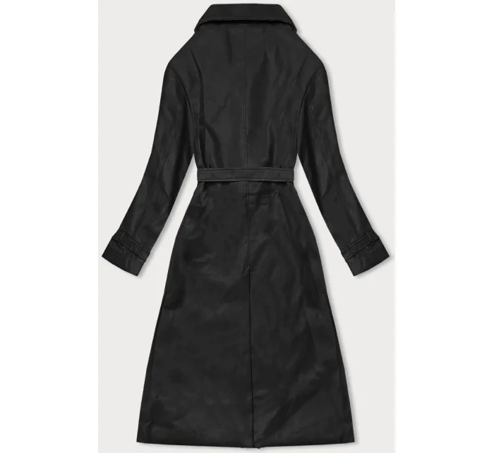 Čierny dvojradový klasický dámsky kabát z ekologickej kože AnnGissy (AG6-30)