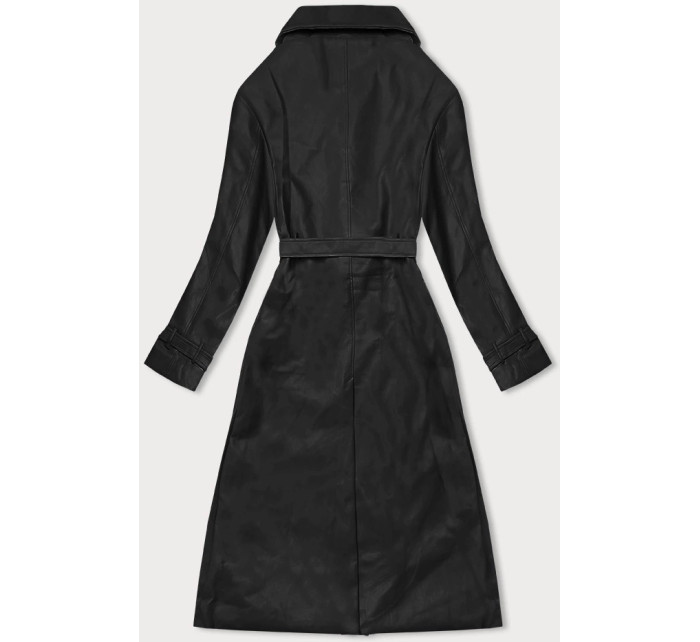 Čierny dvojradový klasický dámsky kabát z ekologickej kože AnnGissy (AG6-30)