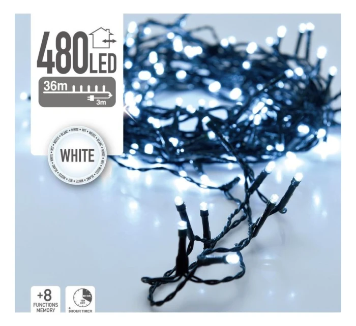 VIANOČNÝ STROMČEK SVETELNÁ REŤAZ 480 VIEDOL ČASOVAČ STUDENÁ BIELA